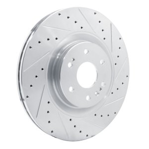 Cadillac Escalade Brake Rotor (1) - Front Right - R1 Concepts - Drilled & Slotted - Silver - `21-`25